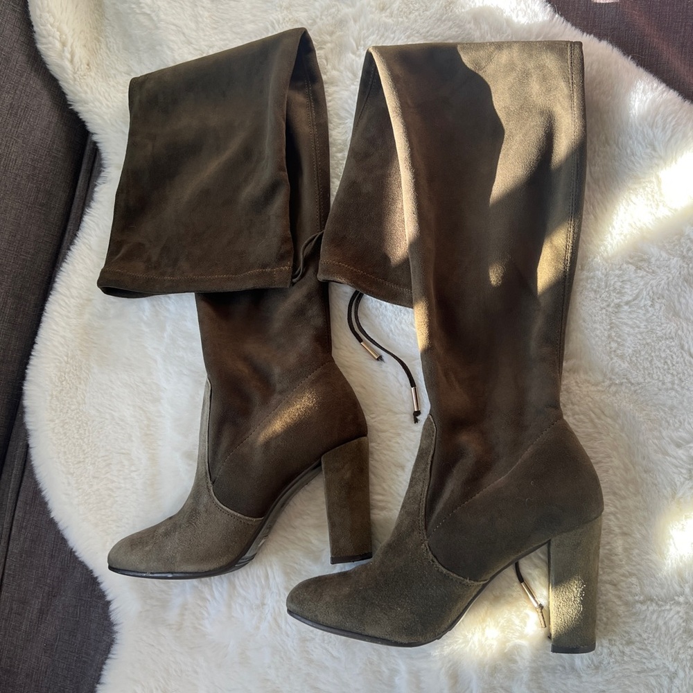 NEW Dune London Sibyl Thigh High Suede Heeled Over The Knee Boots 38/7.5-8 Green - Picture 6 of 16